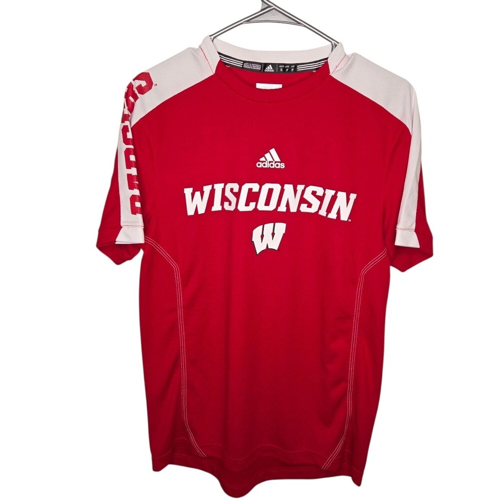 Adidas Wisconsin Badgers Climalite Training Performance Shirt, Red, Men's Small